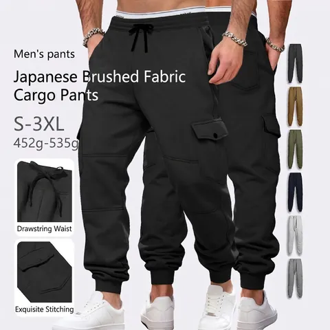 Pantaloni Jogger Cargo Uomo Foderati In Pile Pesanti Tasche Multiple Coulisse Casual Streetwear
