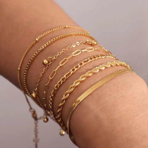 Minimalist Stainless Steel Bracelet Gold Plated Figaro Box Rope Cuban Chain Jewelry For Women Men