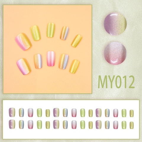 Cat Eye Press On Nails Verlauf Bunte Macaron Künstliche Nägel Und Kleber Für Frauen Täglich Maniküre