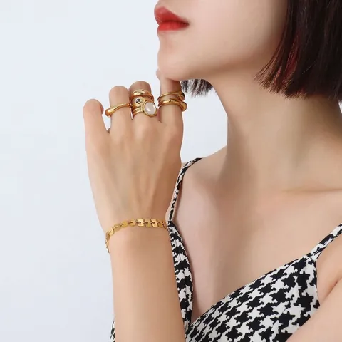 Geometric Square Plate Link Bracelet Titanium Steel 18K Gold Plated Minimalist Hollow Adjustable Jewelry For Women