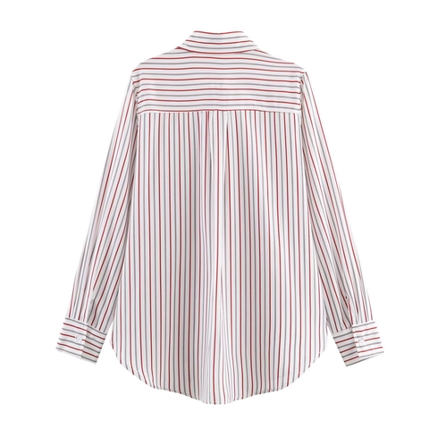 Women Striped Blouse Long Sleeve Button Down Polyester Shirt Lapel Casual Loose Fit Elegant Tops