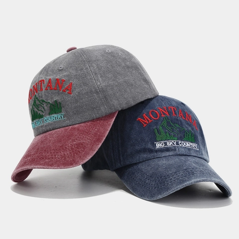 Vintage Washed Cotton Baseball Cap Mountain Embroidery Montana Letter Distressed Outdoor Sun Hat For Men Women