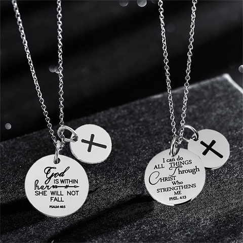 Collana con Pendente Versetto Bibbia in Acciaio Inossidabile Collana a Croce Religiosa Pendente Tondo Regalo Gioielli Uomo Donna