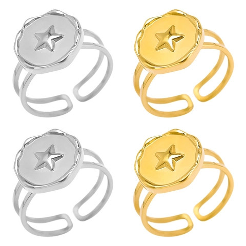 304 Stainless Steel Star Open Ring Adjustable Double Layer Band Gold Silver Plated Niche Minimalist Finger Jewelry Women