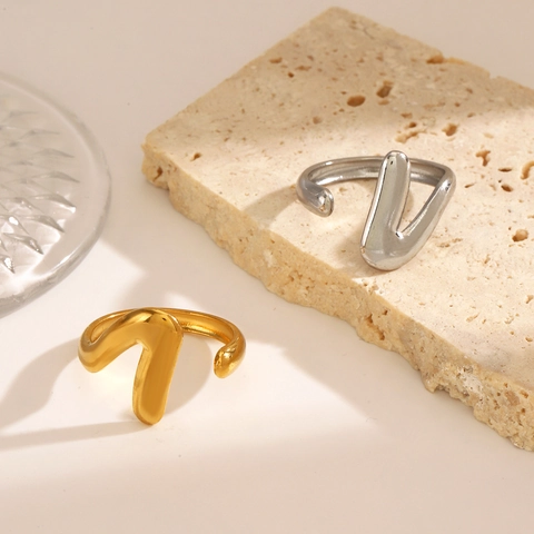 Mode 18K Verguld V Vorm Roestvrij Staal Open Ring Voor Vrouwen Minimalistisch Verstelbare Geometrische Vingerring Sieraden