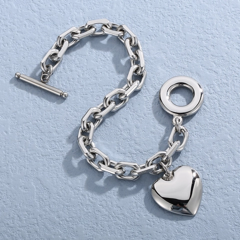Heart Pendant Necklace Bracelet Earrings Set Stainless Steel Chain With 925 Sterling Silver Earring Post For Women