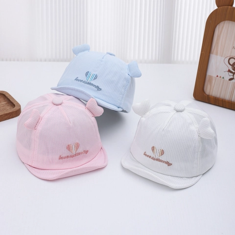 Casquette De Baseball Bébé Bord Souple Coton Respirant Chapeau Soleil Avec Oreilles Mignonnes Broderie Coeur Pour Nouveau-Né