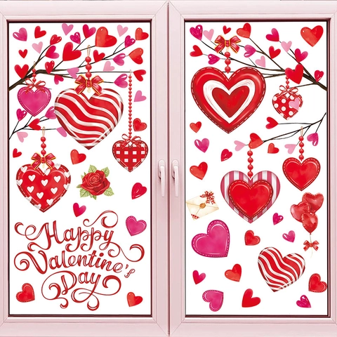 Valentinstag Fensteraufkleber PVC Herz Rose Ranke Romantische Glasaufkleber Für Party Heimschaufenster Dekoration