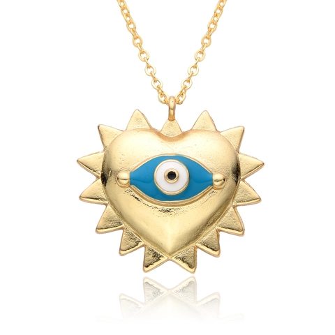 Collana Con Ciondolo A Cuore Malocchio In Ottone Placcato Oro Con Zirconi Colorati Smalto Bordo A Raggi Solari Gioielli Donna
