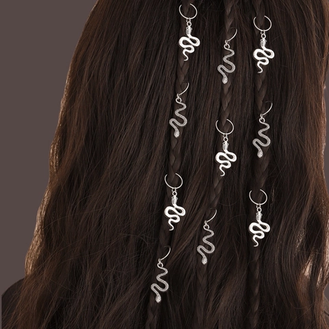 Snake Shape Hair Rings Alloy Antique Silver Dreadlock Cuffs Braid Decoration DIY Jewelry Accessories Punk Style