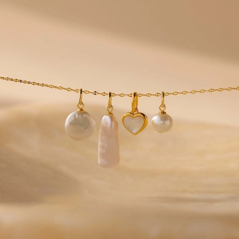 Collana In Acciaio Inossidabile Placcato Oro Con Pendenti Cuore Madreperla E Perla Artificial Barocca Gioielli Moda Dopamina Donna