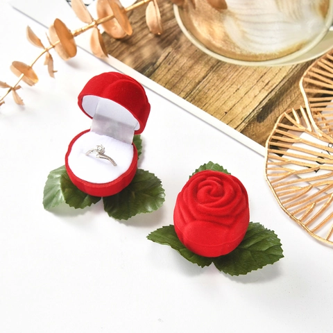 Portagioie Romantico a Forma di Rosa in Velluto Flaccato Scatola Regalo per Anello di Fidanzamento Matrimonio Orecchini con Stelo