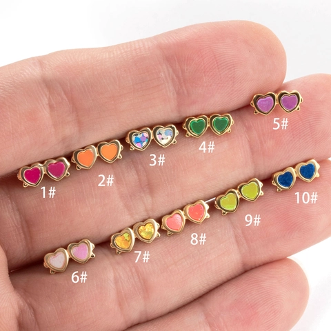 Pendiente Cartílago Corazón Doble Cobre Acero Inoxidable Piercing Esmalte Colorido Cierre Bola Joyería Moda