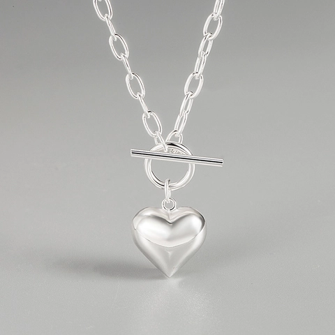 Retro Copper Heart Pendant Necklace For Women Elegant Silver Plated Toggle Clasp Jewelry Minimalist O Chain Accessory