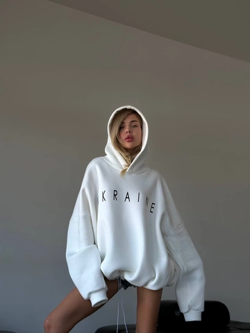 Women Cotton Hooded Sweatshirt Oversized Long Sleeve Letter Print Drop Shoulder Streetwear Boyfriend Style