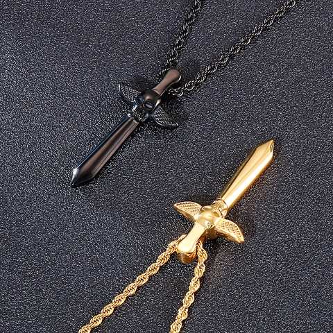 Collana Con Ciondolo A Spada E Teschio Da Uomo In Acciaio Inossidabile Ali Pugnale Gothic Punk Hip Hop Gioielli