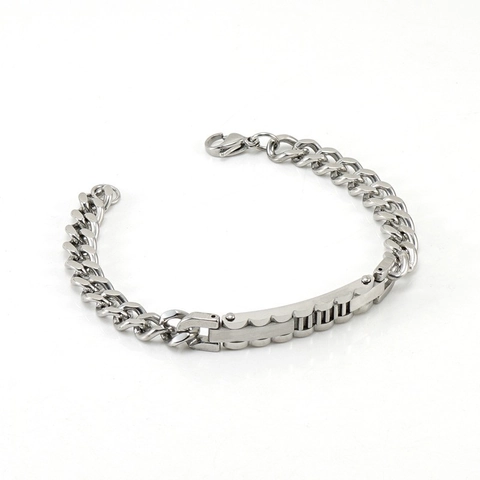 Heren Roestvrijstalen Cubaanse Schakelarmband Met Rechthoekige ID Plaat Golfpatroon Sieraden 18K Verguld
