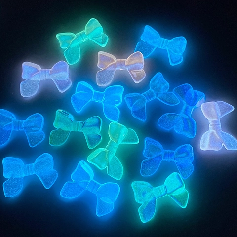 Acrylic Ribbon Bow Beads Luminous Glow In The Dark Glitter Iridescent DIY Jewelry Making Phone Chain Accessories
