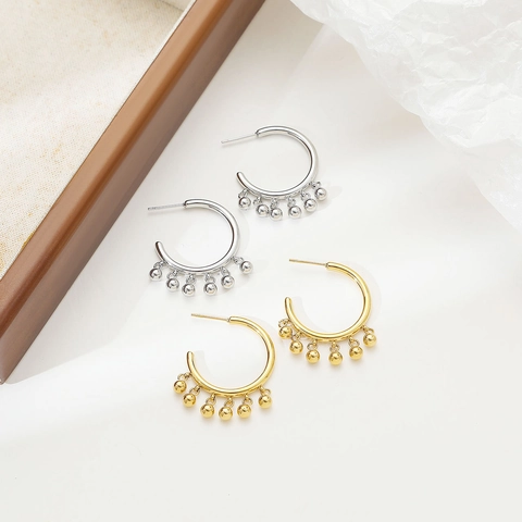 Retro Titanium Staal C-Vormige Oorringen Voor Dames Goud Zilver Verguld Bal Kwastjes Oorbellen Mode Sieraden Cadeau