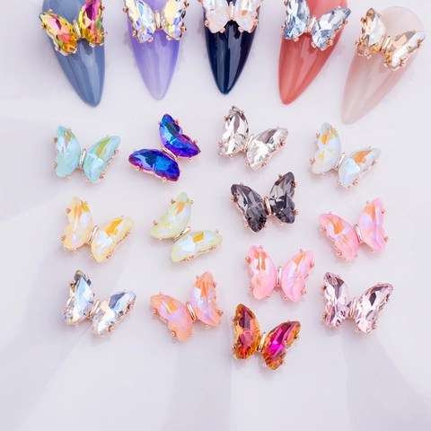 Dijes Para Uñas De Mariposa 3D Decoración De Manicura De Cristal De Vidrio Brillante Con Base De Metal Accesorios DIY