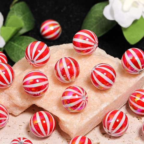 Acryl Streifen Perlen UV Galvanisiert Rund Pfefferminz Stil Weihnachten DIY Schmuck Zubehör Irisierend