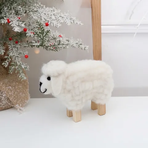 Décoration Mouton Noël Feutre Laine Pieds Bois Mini Arbre Peluche Décoration Bureau Nordique Minimaliste Fête Noël