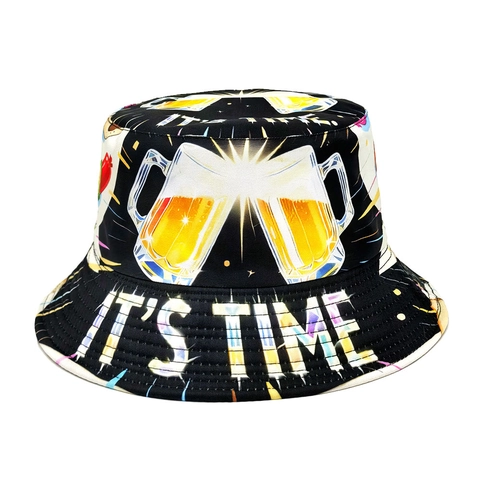 Vissershoed Polyester Bierpul IT'S TIME Letters Print Omkeerbaar Zonbescherming Zomer Outdoor Mode Heren Dames