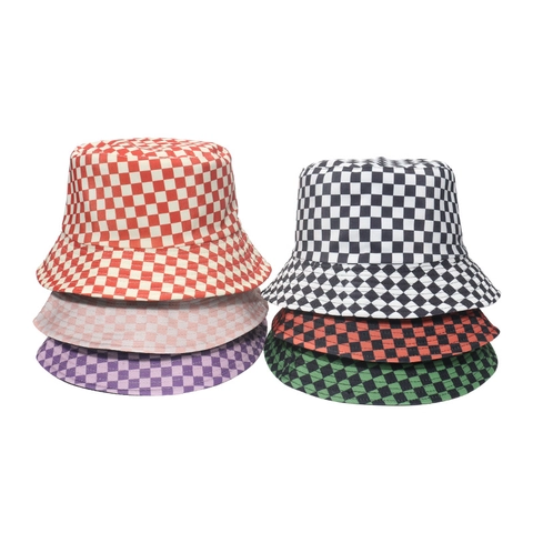 Cappello Alla Pescatora A Scacchi Reversibile In Polietere Cappello Da Sole Streetwear All'aperto Per Uomo Donna