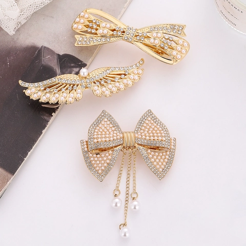 Eleganti Fermagli Per Capelli Fiocco Ali Lega Perla Artificial Strass Lucido Copricapo Stile Coreano Accessori Di Moda Per Donne