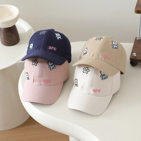 Cappellino Da Baseball Per Bambini Misto Cotone Orso Cartone Animato Ricamo Stella Cappello Da Sole Regolabile