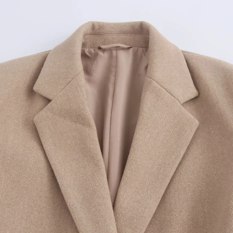 Abrigo Largo De Lana Para Mujer Cuello Traje Botonadura Sencilla Ajuste Holgado Color Sólido Cálido Elegante Estilo Británico