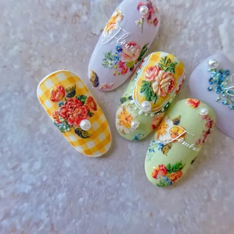 Pegatinas Para Uñas Con Relieve 5D Autoadhesivas Decoración Manicura Flores Jardín Vintage Estilo Retro