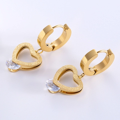 Herz Ohrhänger 316L Edelstahl Mit Zirkonia Mattierte Textur Huggie Hoop Stil Schmuck Für Damen