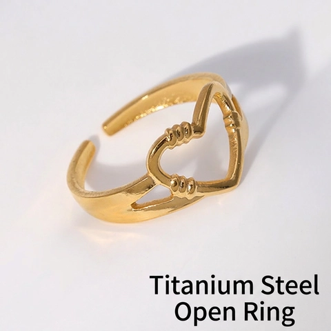 Anello Cuore Cavo In Acciaio Inossidabile Aperto Regolabile Minimalista Stile Dolce Gioielli Di Moda Per Donna