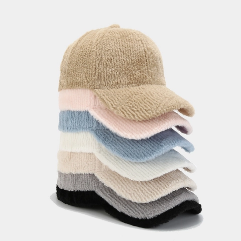 Faux Mink Fur Baseball Cap Warm Winter Windproof Plush Solid Color Adjustable Curved Brim Hat For Men Women Casual