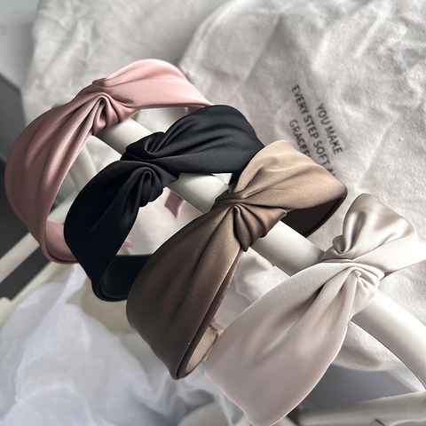 Satin Twist Knot Headband Wide Brim Solid Color Elegant Hair Hoop Accessories For Women Fashionable Minimalist Headwear