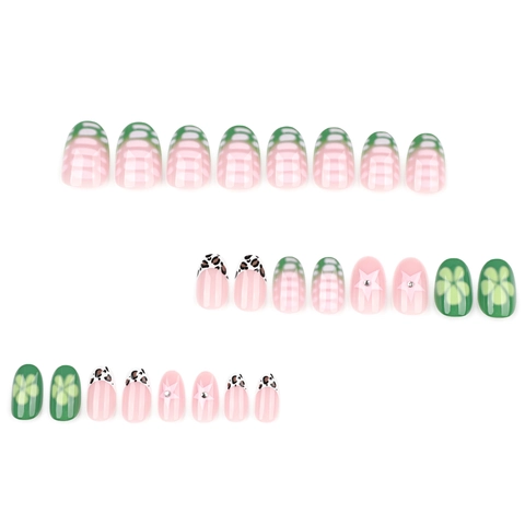 Short Round Press On Nails Floral Leopard Print French Style Gradient Star Rhinestone Plastic False Nails For Women