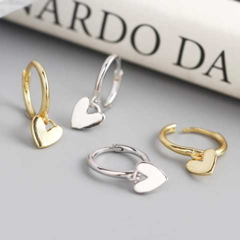Boucles d'Oreilles Créoles Coeur Tige Argent Sterling 925 Cuivre Pendentif Coeur Bijoux Femme Élégant Style Ins