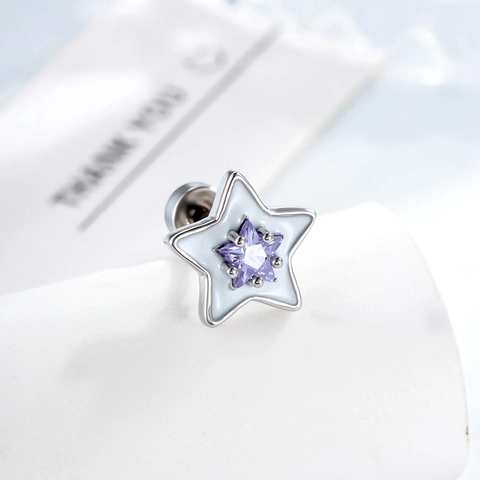 Orecchini A Stella Con Perno In Argento 925 Smalto Bianco Zirconia Cubica Gioielli Per Piercing