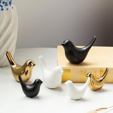 Nordic Minimalist Bird Figurine Ceramic Sculpture Electroplated Tabletop Desktop Ornament Home Office Decor Modern Art