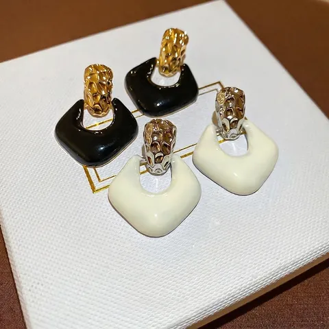 Pendientes Colgantes Geométricos Rombo Aleación Esmalte Retro Con Poste De Plata De Ley 925 Mujer