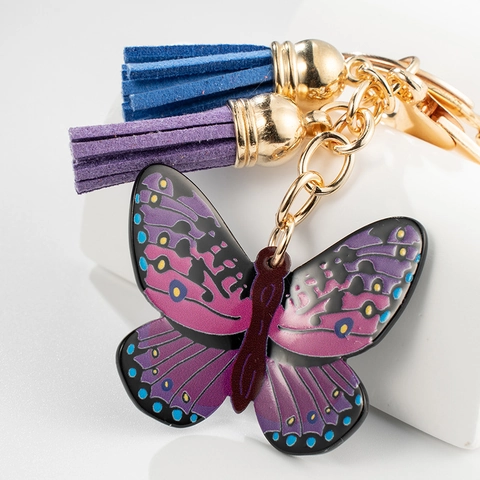 Portachiavi Farfalla Sfumata Con Nappe Colorate Pendente in Lega Placcato Oro Anello Portachiavi Donna Borsa Accessori