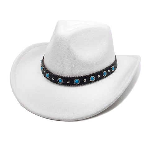 Cappello da Cowboy Occidentale Turchese Etnico Ala Larga Fedora Misto Cotone Poliestere Unisex Retro Jazz