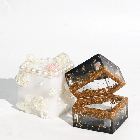 Diamond Shape Ring Storage Box Silicone Mold DIY Epoxy Resin Casting Tool With Brass Hinges And Magnets