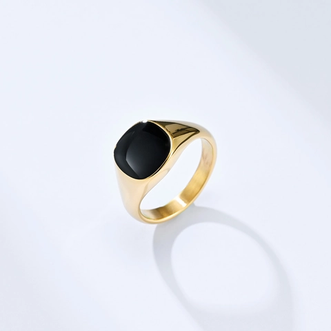 Minimalist Signet Ring Titanium Steel With Black Rectangular Enamel Inlay Unisex Punk Retro Style Polished Jewelry