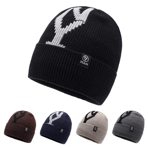 Gebreide Muts Beanie Polyester Warm Fleece Gevoerd Winddicht Outdoor Winter Jacquard Letter Voor Heren