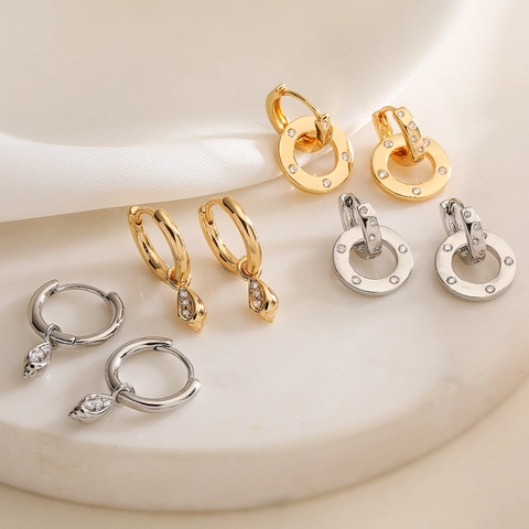 Minimalist Geometric Zirconia Hoop Earrings For Women Copper Gold Silver Plated Shell Water Drop Pendant Dangle Fashion Jewelry