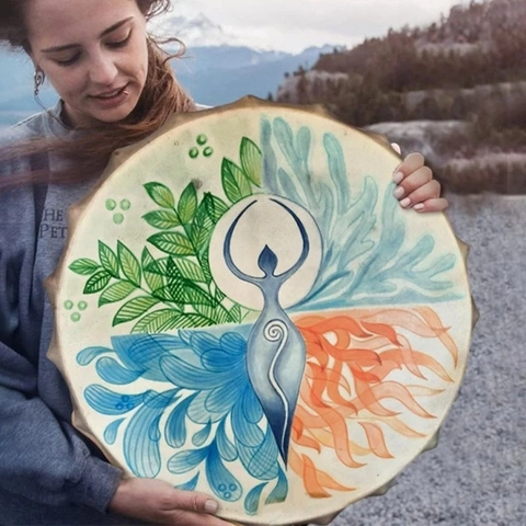Shaman Drum Goddess Gaia Design Plywood Frame Faux Sheepskin Hand Drum Spiritual Decor Musical Instrument With Drumstick