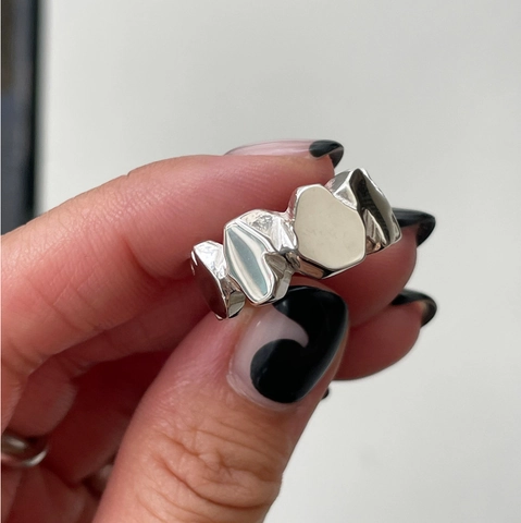 Anello In Argento Sterling 925 Pietra Geometrica Irregolare Aperto Regolabile Gioielli Da Dito Minimalisti Alla Moda