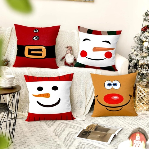 Kerst Kussenhoezen Polyester Linnenlook Cartoon Sneeuwpop Kerstman Rendier Prints Vakantie Decoratie